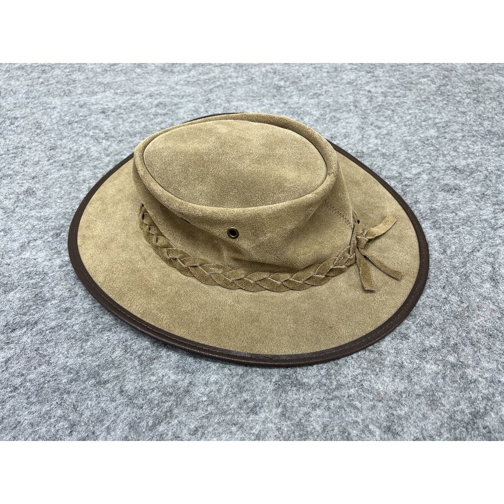Barmah Hat Size Medium Foldaway Suede Brown Leather Made In Australia